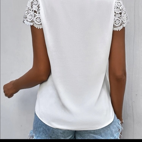 Lace Trim Blouse, White - Picture 3 of 3